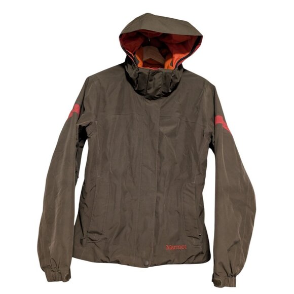 Marmot Womens Medium GORE-TEX Waterproof Hooded Ski Jacket Brown Red Winter Coat - Picture 1 of 14